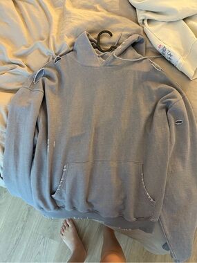 Papermoon Men's Distressed Pullover Hoodie - Dusty Mauve